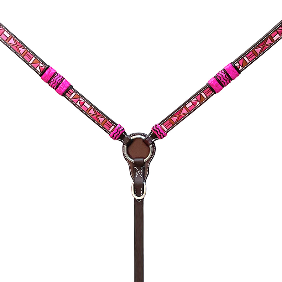 Hilason Western Horse Breast Collar Rawhide Braided American Leather Pink