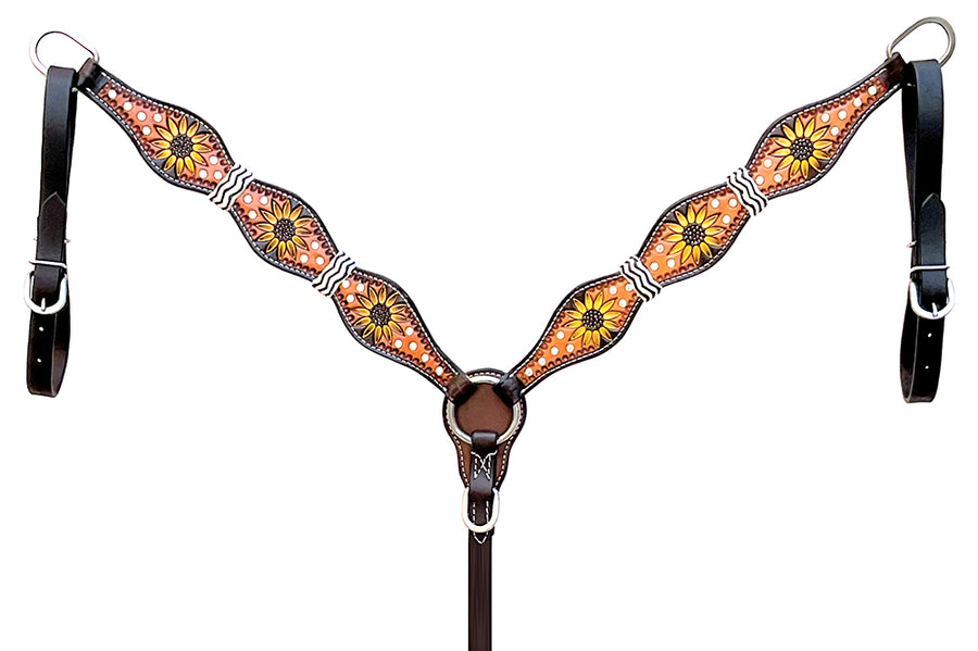 Hilason Western Horse Breast Collar Rawhide Braided American Leather Sunflower