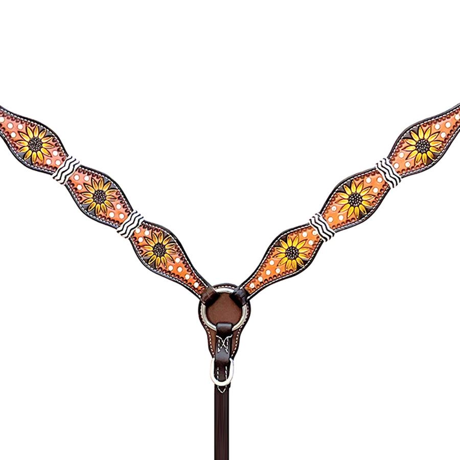 Hilason Western Horse Breast Collar Rawhide Braided American Leather Sunflower
