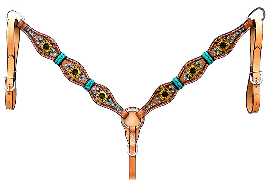 Hilason Western Horse Breast Collar Rawhide Braided American Leather Sunflower