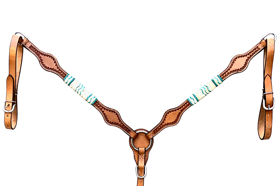 Hilason Western Horse Breast Collar Rawhide Braided American Leather Tan