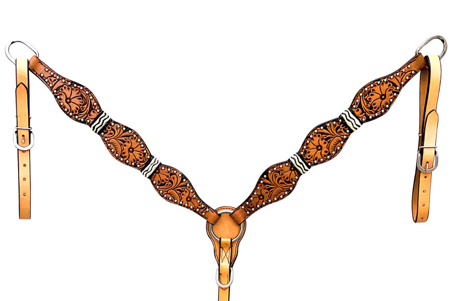 Hilason Western Horse Breast Collar Floral Rawhide Braided American Leather Tan