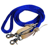 New Poly Nylon Contest Reins Barrel Racer Trail Ride W/ Leather 7Ft. Royal Blue