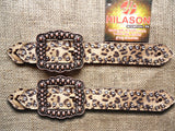 New Hilason Western Show Tack Cheetah Print Cowhide Hair On Leather Adult Spur S