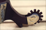 Hilason Antique Brown Men Spurs 3 Bars Pattern Engraved German Silver Trim