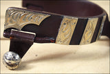 Hilason Antique Brown Men Spurs 3 Bars Pattern Engraved German Silver Trim