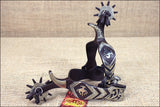 Hilason Antique Brown Men Spurs Bucking Bronc Motif Engraved German Silver Trim