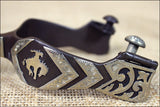 Hilason Antique Brown Men Spurs Bucking Bronc Motif Engraved German Silver Trim