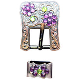 Screw Back Concho Purple Lime Crystals Floral Copper Buckle Set Belt