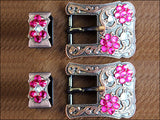 Screw Back Concho Crystal Fuschia Crystals Floral Copper Buckle Set Belt