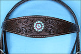 Hilason Western Horse Headstall Bridle American Leather Brown Turquoise