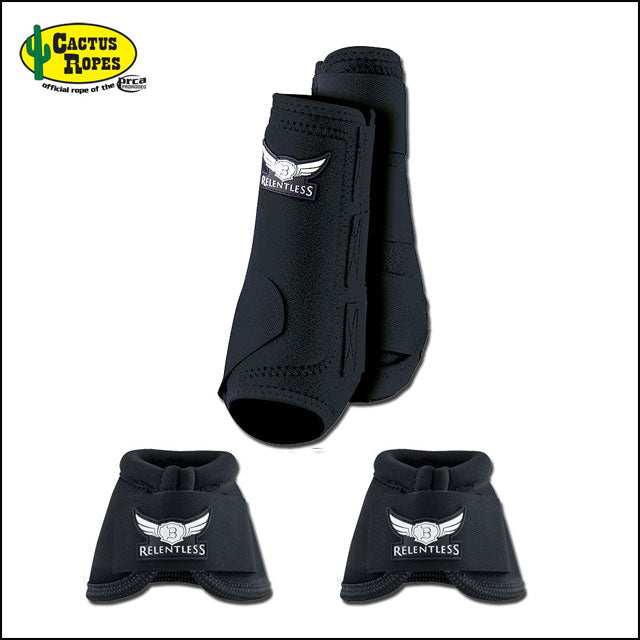 Black Cactus Ropes Trevor Brazile Relentless 2 Front Sport Boot 2 Bell Boot Value Pack Horse Leg Small Medium Large