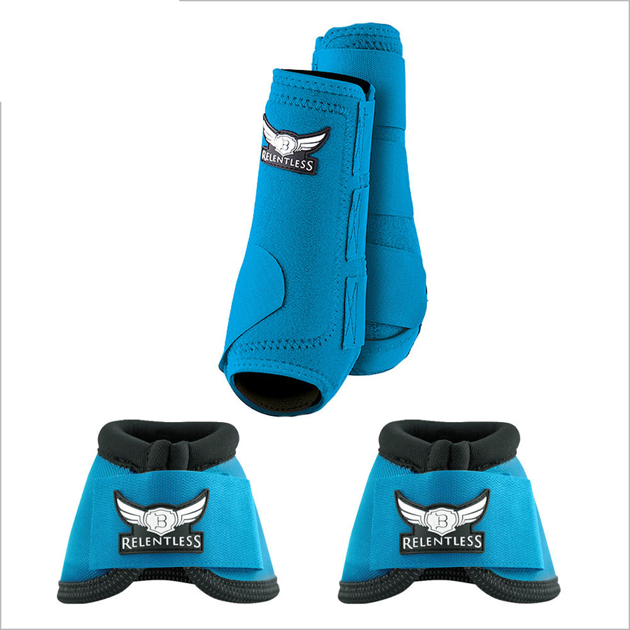 Turquoise Cactus Ropes Trevor Brazile Relentless 2 Front Sport Boot 2 Bell Boot Value Pack Horse Leg Small Medium Large
