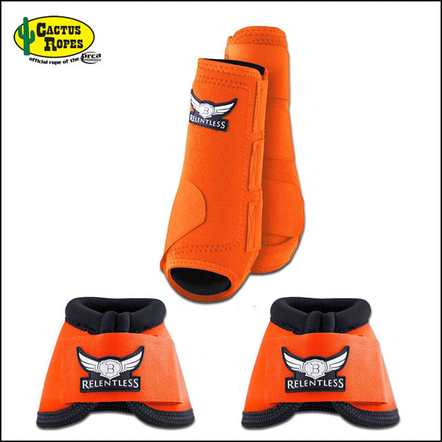 Orange Cactus Ropes Trevor Brazile Relentless 2 Front Sport Boot 2 Bell Boot Value Pack Horse Leg Small Medium Large