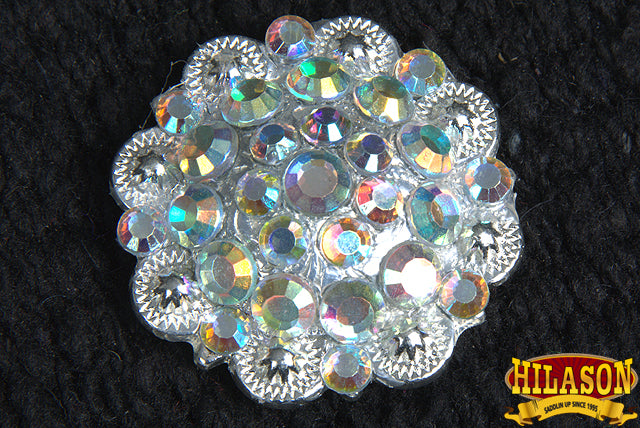 Set Of 32 Western Screw Back Concho 1.25 In Crystals Silver Bling Saddle