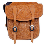 Horse Western Saddle Bag Heavy Duty Leather Cowboy Trail Ride Tan Hilason