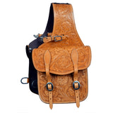 Horse Western Saddle Bag Heavy Duty Leather Cowboy Trail Ride Tan Hilason