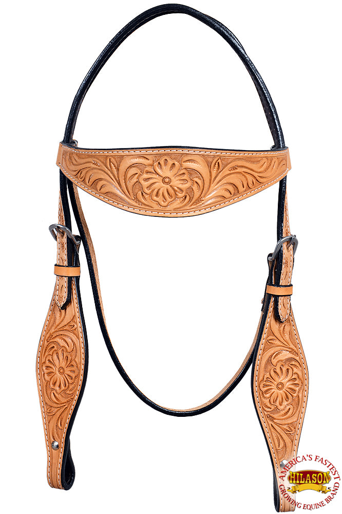 Hilason Western American Leather Horse Headstall Tan Floral Hand Carved