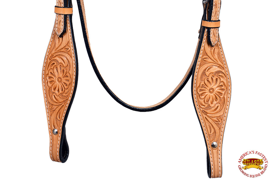 Hilason Western American Leather Horse Headstall Tan Floral Hand Carved