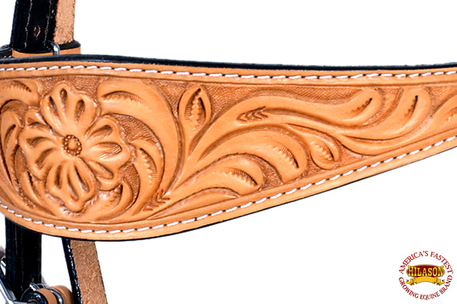 Hilason Western American Leather Horse Headstall Tan Floral Hand Carved