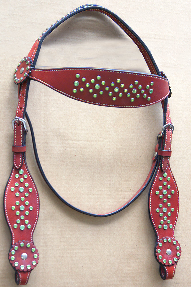 Used Hilason Western Leather Horse Bridle Headstall Mahogany Bling Rhinestone